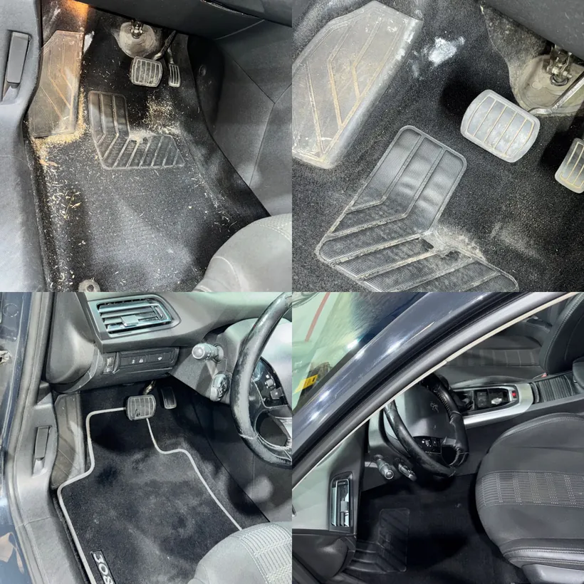 Alfombras y piso del auto antes y despues
