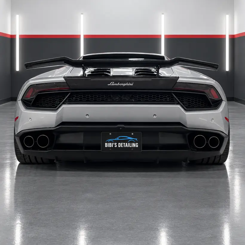 Lamborghini Huracán blanco visto desde atrás