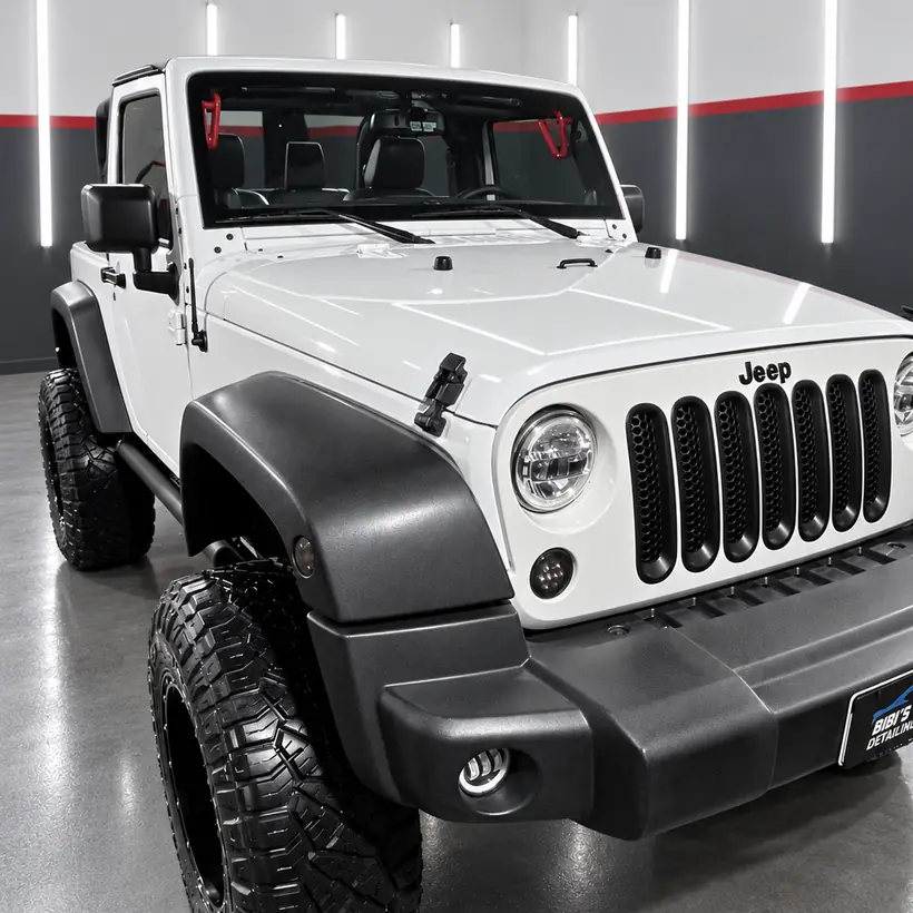 Jeep Wrangler blanco de frente