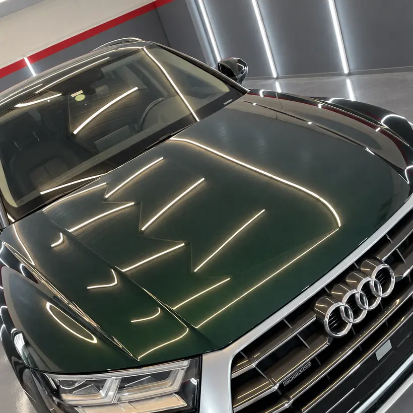 Audi verde oscuro, detalle del capó y la parrilla