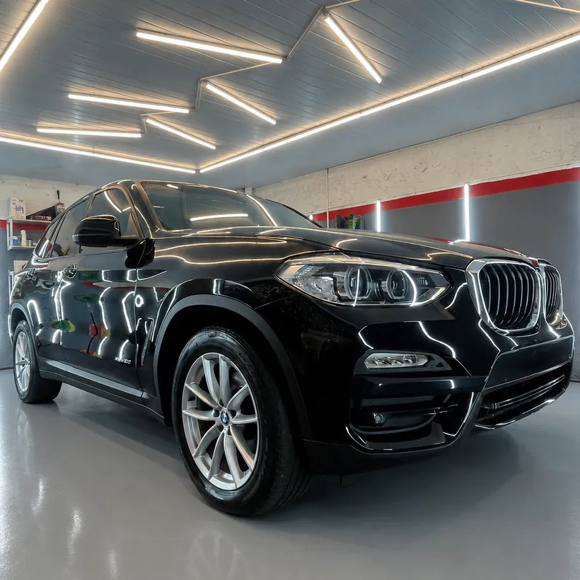 Lateral de un BMW X3 negro con reflejo limpio